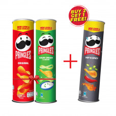 Pringles Potato Chips 147gm Buy 2 Get 1 Free Offer: Original, Sour Cream & Onion, Hot & Spicy Flavors
